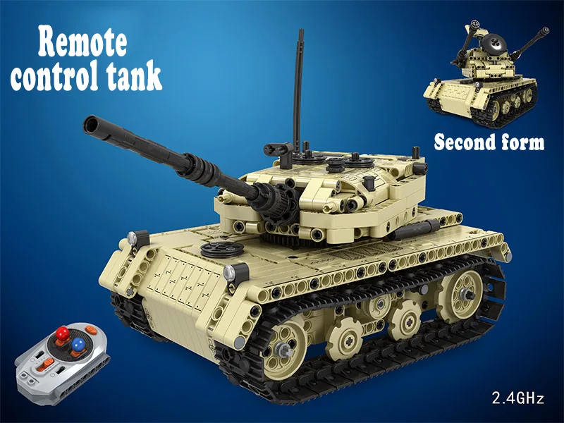 MOC Военный танк с дистанционным управлением 2,4 GHz Technic с моторной коробкой 759 шт строительные блоки кирпичи игрушки для детей