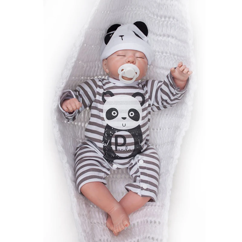 Adolly 20inch 50cm Bebe Doll Reborn Soft Silicone Boy Girl Toy Baby Gift for Children Black White Panda boy doll | Игрушки и хобби