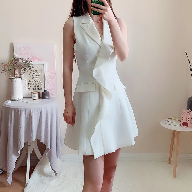 Женское мини платье без рукавов INDRESSME белое вечернее ТРАПЕЦИЕВИДНОЕ ПЛАТЬЕ С v