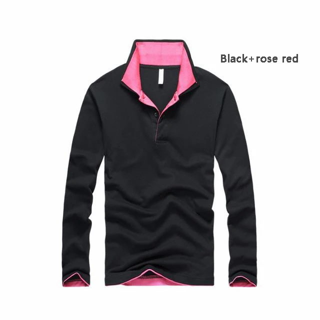 Black rose red Стиль мужские рубашки поло с длинными рукавами хлопковый Повседневный для мужчин лацкан поло рубашки модные тонкие мужские топы 8 цветов - Цвет: Black rose red