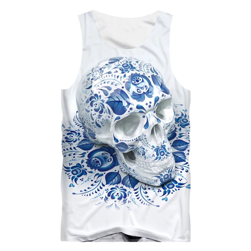 Жилет OGKB мужской модный 3D топ на бретельках с принтом синих черепов Повседневный