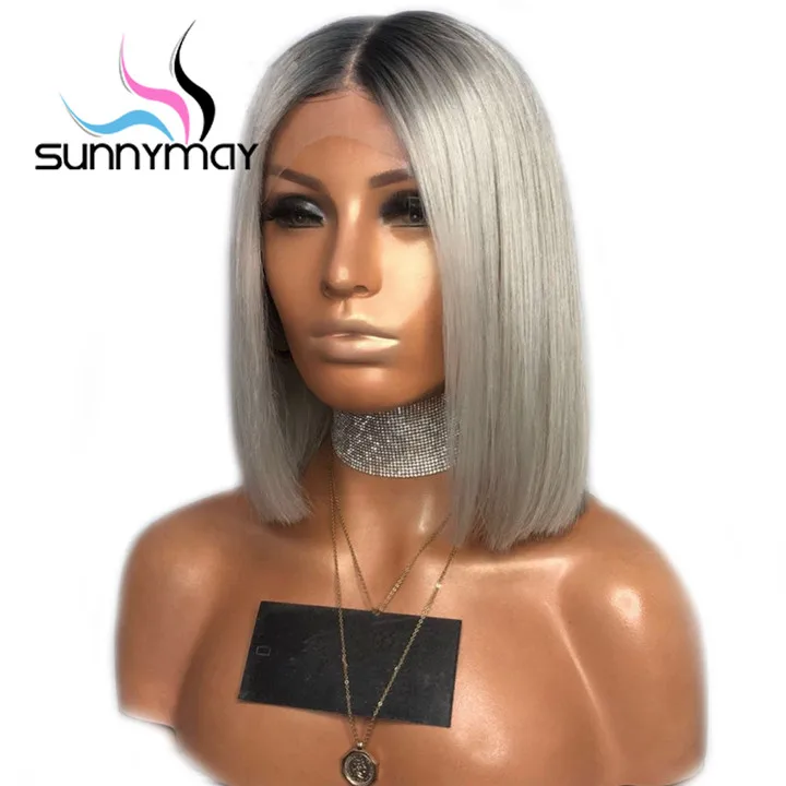 Sunnymay 13х4 короткий боб парики предварительно выщипанные кружевные передние человеческие волосы парики серый Омбре человеческие волосы парик remy волосы прямые кружевные передние парики