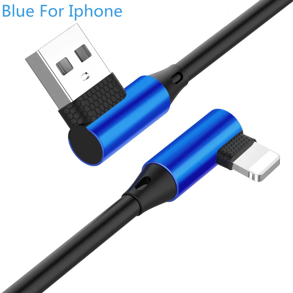 Blue for iPhone Micro USB 8 Pin type C 90 градусов быстрая зарядка usb c кабель L type-c 3,1 шнур для передачи данных зарядное устройство usb-c для Iphone samsung S8 S9 Note 8 - Цвет: Blue for iPhone