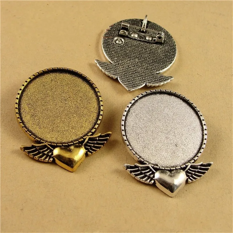 5 шт. 30 мм Интер Размер Старинное Серебро Сердце Крыла Контактный Брошь Цветы