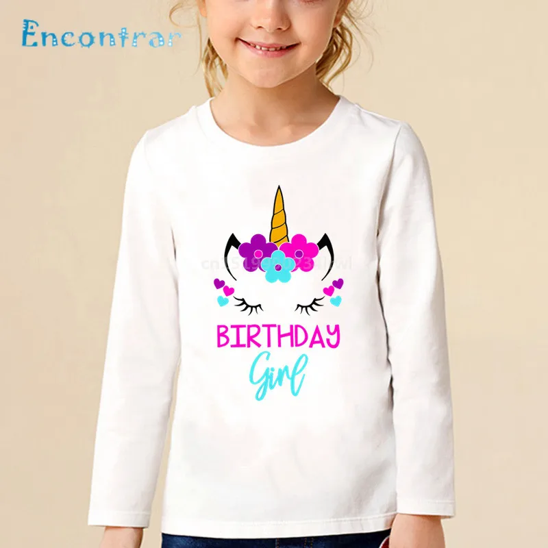 Свечи "Happy Birthday" для торта, футболка с рисунком единорога для девочек, забавный подарок для детей, милые топы для мальчиков и девочек, футболка с длинными рукавами для малышей, LKP5249
