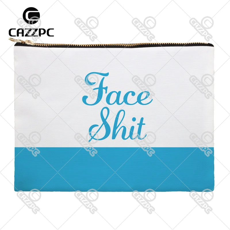 Забавная сумка с надписью для лица черная синяя холщовая принтом косметичка