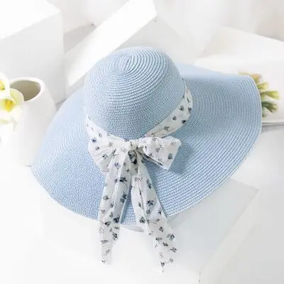 Blue Новая летняя женская шляпа от солнца с бантом и лентой, Панама, пляжные шляпы для женщин, женская соломенная шляпа - Цвет: Blue
