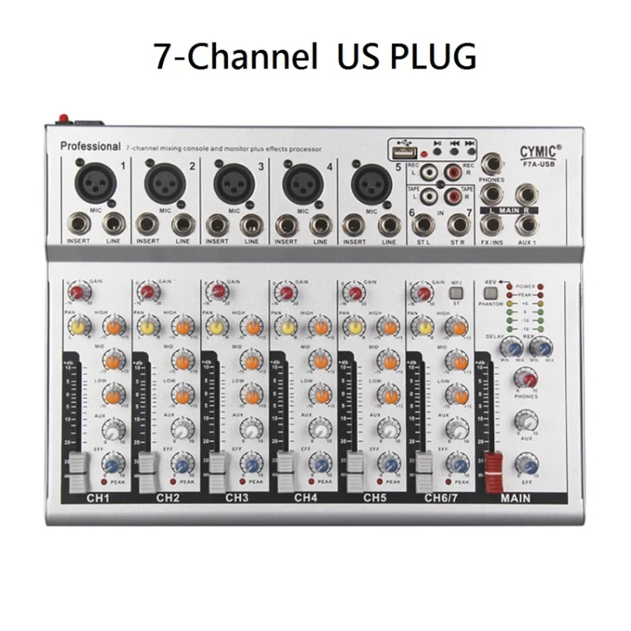White US PLUG 7 7-канальный звук микшерный пульт Портативный микшер с USB DJ звук 48В микшерный пульт усилитель для караоке Вечерние - Цвет: White US PLUG 7