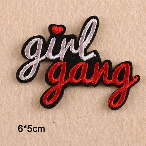 girlgang(hong se Новинка девушка банды слова из букв вышивка панк заплатка для одежды Железный на патч образец аппликации - Цвет: girlgang(hong se