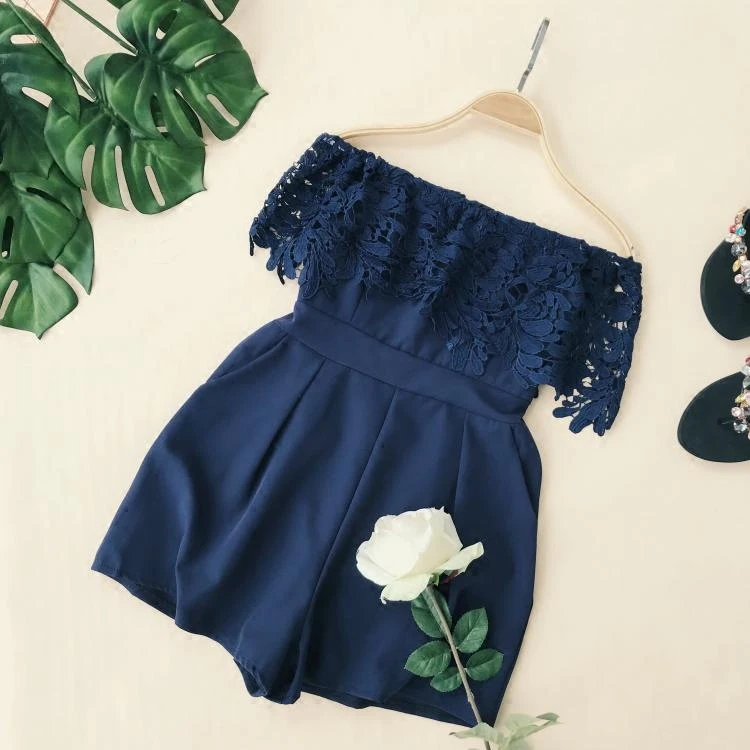 Женский комбинезон с кружевом крючком летний цветочным принтом широкими
