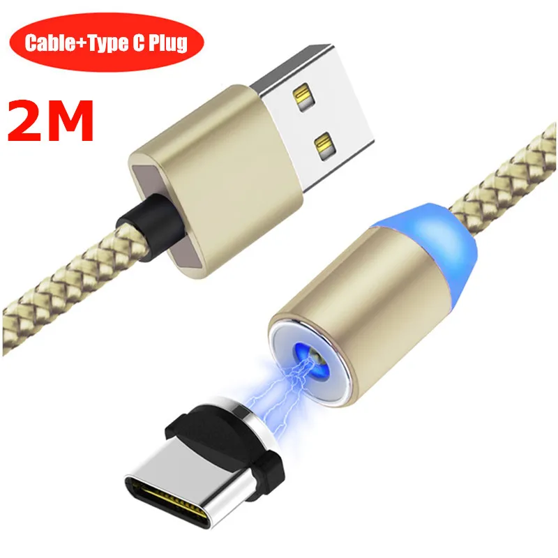 2 м 200 см NISI круглый светодиодный зарядный кабель USB C Магнитный кабель для iPhone XR X Max huawei P30 P20 и т. Д - Цвет: 2M Gold TypeC Cable