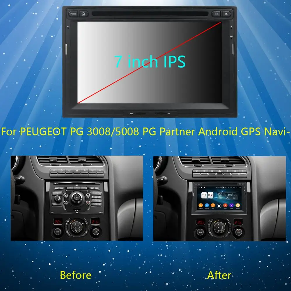 Автомобильный DVD-плеер плеер с 7-дюймовым IPS экраном 8 ядер 4 Гб + 64 ГБ Android 3008 для Peugeot