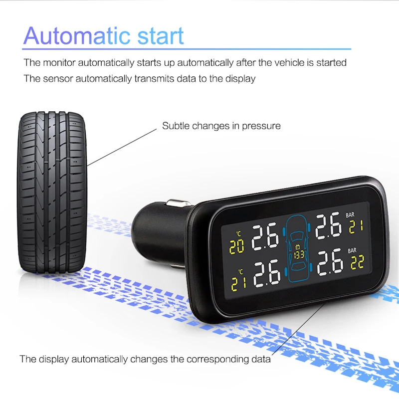 TPMS Android IOS Car Electronics Tire Pressure Alarm Monitoring System with External Replaceable Battery Sensors LCD Display | Автомобили