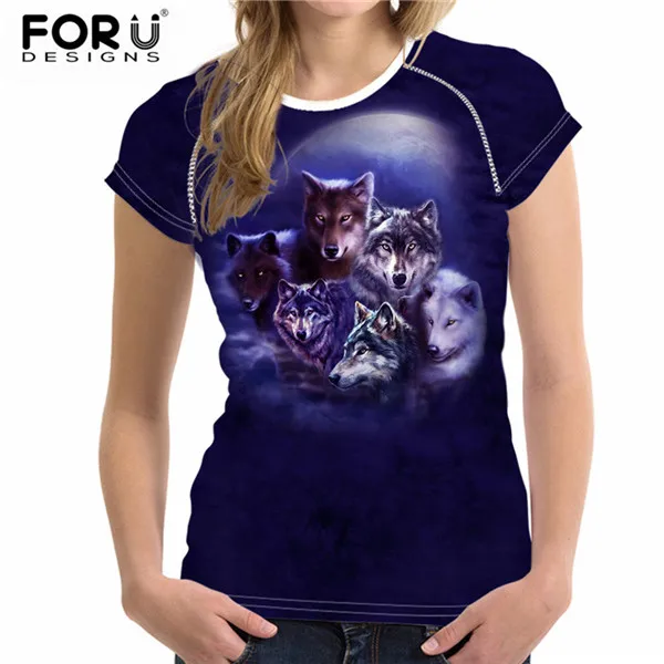FORUDESIGNS/Модная женская футболка с принтом волка, короткий рукав, Летние удобные мягкие футболки для женщин, женская футболка, ropa mujer - Цвет: CC3575BV