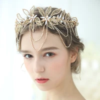gold boho leaf crown wedding headband rhinestone bridal hair vine accessories women jewelry headpiece