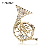 madrry high quality trumpet shape brooches for women gold crystals musician broches hijab pins dress decorations jewelry