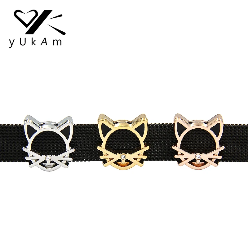 YUKAM золотые милые капли эмалированные животные кошачья голова горка талисманы