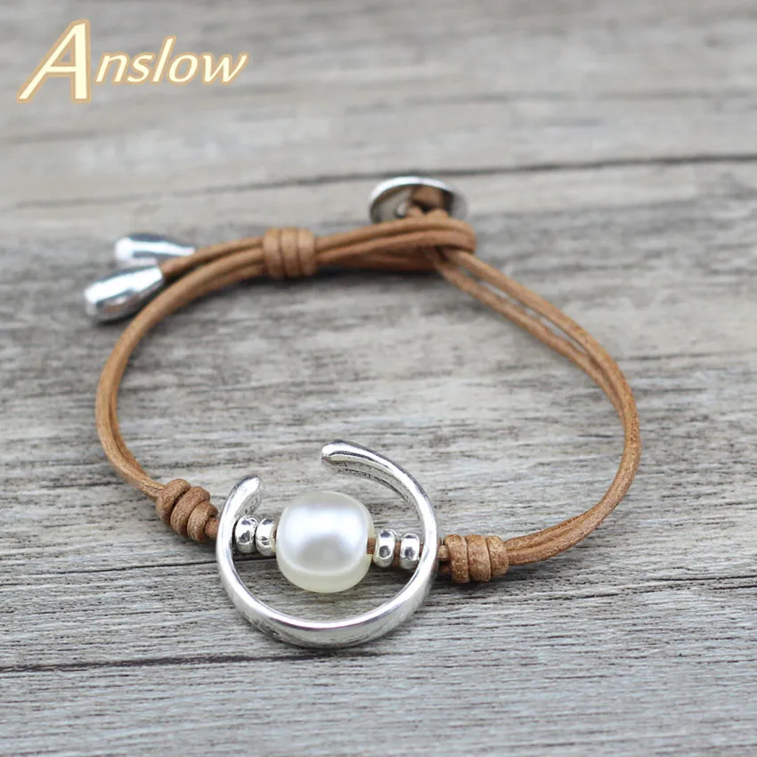 

Anslow Brand New Design Fashion Jewelry Sweet Korean Handmade DIY Sea Shell Genuine Leather Bracelet For Women Friend LOW0650LB
