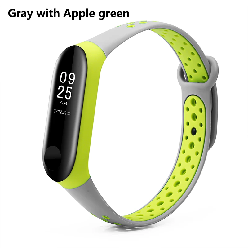 BOORUI спортивный miband 3 ремешок силиконовые смарт аксессуары correa ремешки на запястье Замена my band 3 аксессуары с различными цветами - Цвет: Gray apple green