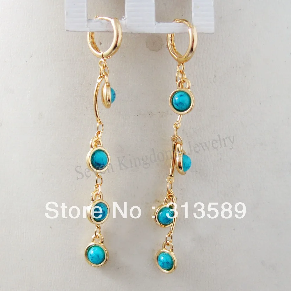 Набор сережек с великолепными синими камнями желтое золото GP верхний слой