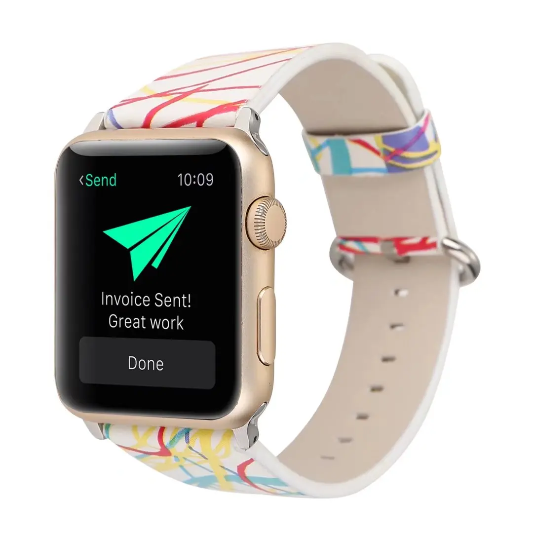 Ремешок кожаный для Apple Watch iWatch Series 1 2 3 4 5 Цветной полосатый браслет с