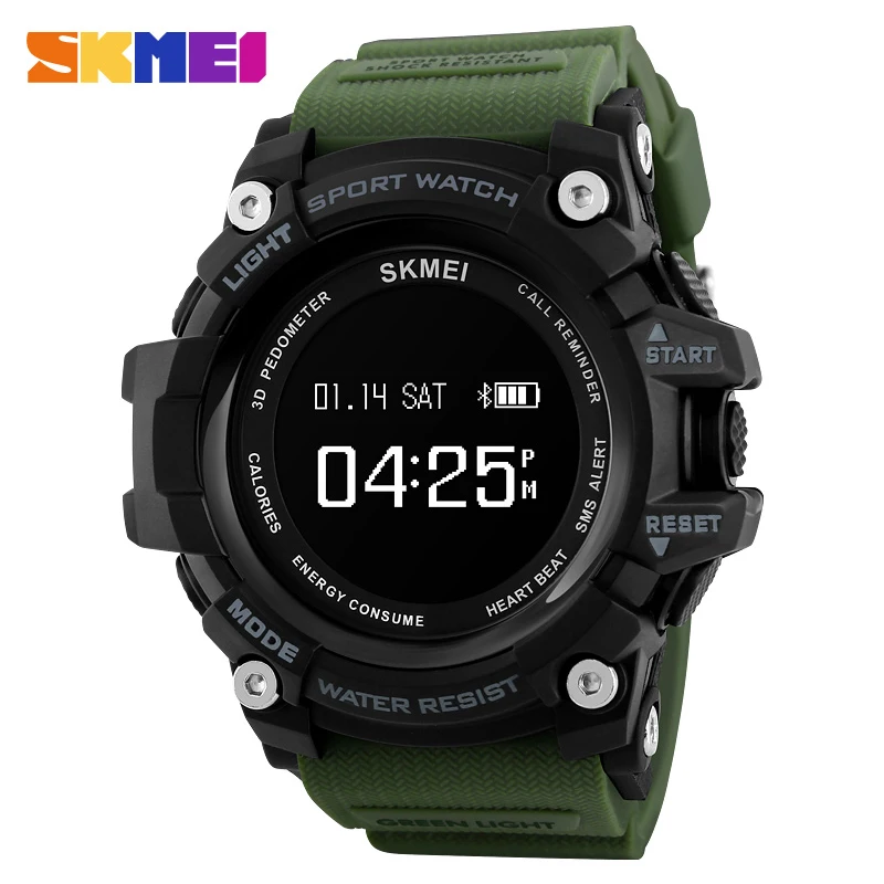 ArmyGreen SKMEI профессиональные умные спортивные часы Bluetooth Камера фитнес-трекер сна сообщение напоминание вызова для APPLE IOS Android - Цвет: ArmyGreen