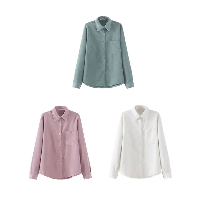 Размера плюс вельветовые blusas хлопковая рубашка женские топы с длинными рукавами Модная Повседневная Блузка Femme