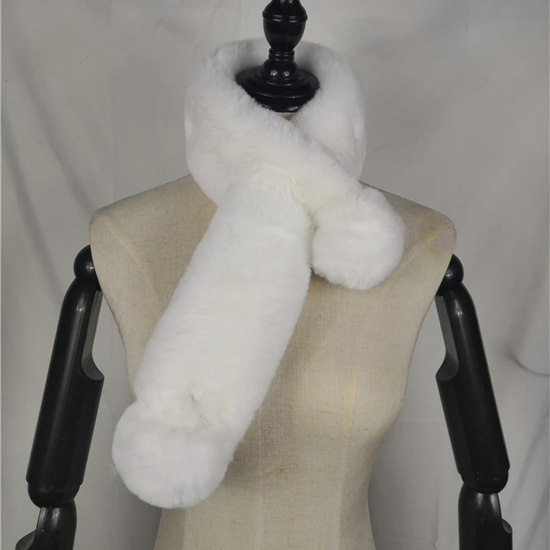 Faux Fur Collar Winter Scarf Women faux Knitted Rex Rabbit Scarves Neckerchief Long Wraps | Аксессуары для одежды