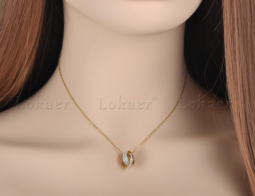 Lokaer модные ожерелья-Чокеры с двойными кольцами ПАВЕ Стразы золотой цвет женское