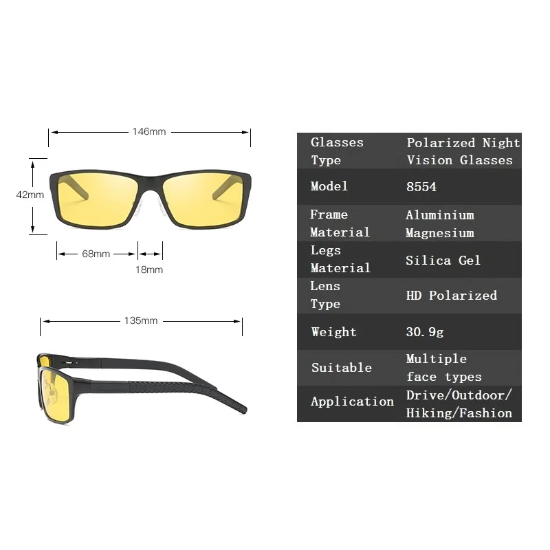 Мужские очки ночного видения YSO в алюминиево-магниевой оправе поляризационные