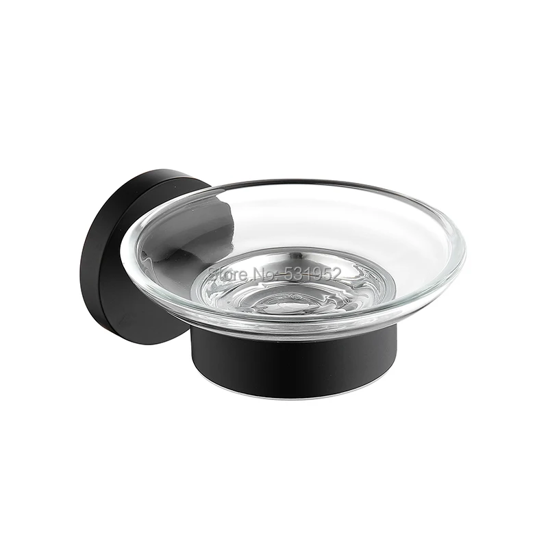 

Matte Black Soap Dish Holder With Frosted Glass Dish Wall Mounted SUS304 Stainless Steel Soap Holder Soap Box Round