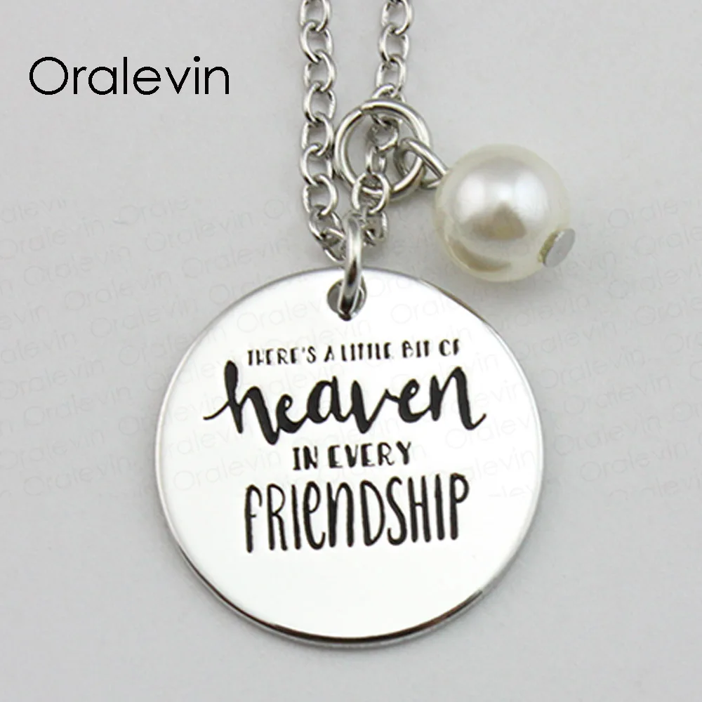 

THERE'S A LITTLE BIT OF HEAVEN IN EVERY FRIENDSHIP Inspirational Hand Engraved Pendant Necklace Gift Jewelry,10Pcs/Lot, #LN1639