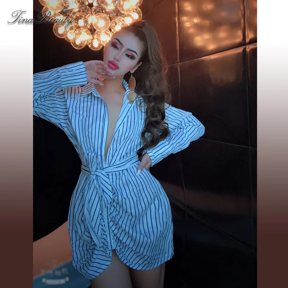 Женское мини-платье в полоску Tina Beauty весна 2019 сексуальная одежда стиле кэжуал с