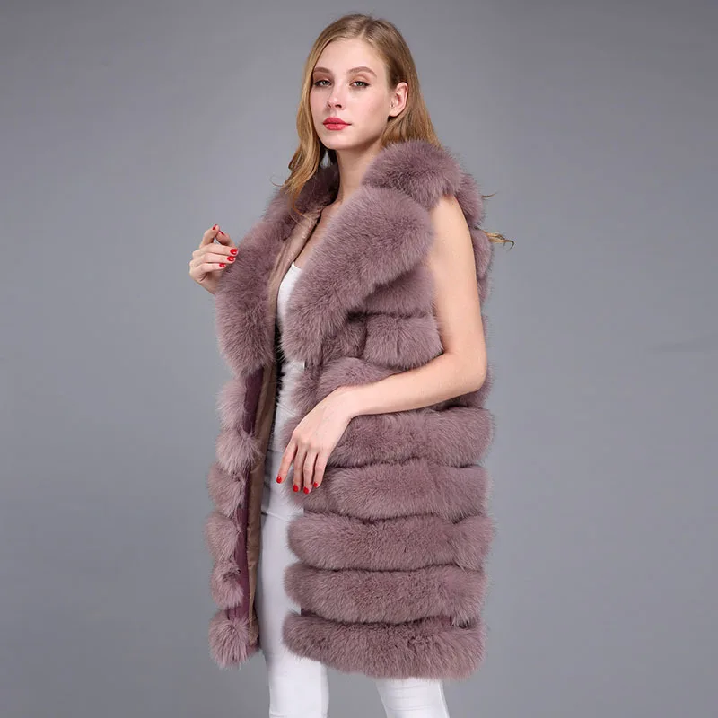 

Large turn down collar natural fox fur waistcoats women striped fur vests woman sleeveless real fur jackets 2019 autumn winter