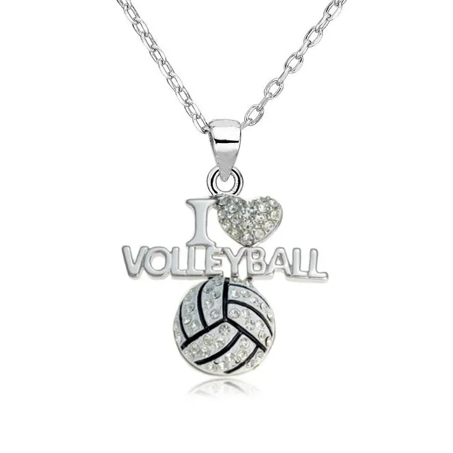 I Love Volleyball My shape спортивные ювелирные изделия модный прозрачный кристалл я люблю волейбол сердце форма кулон ожерелье с кольцевой цепью для подарков 3 стиля выбрать - Окраска металла: I Love Volleyball