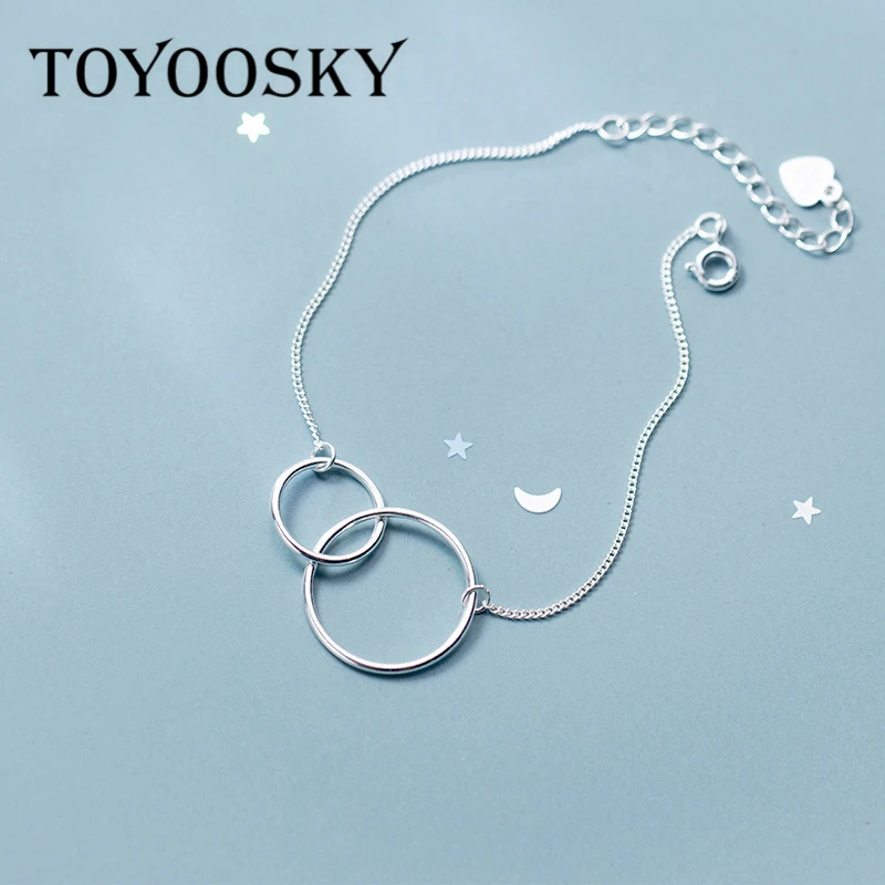 TOYOOSKY 925 пробы Серебряный браслет женский Простой полый двойной круглый милый