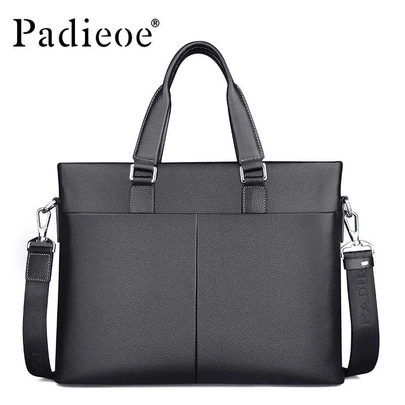 

Padieoe Men's Genuine Leather Briefcase Famous Brand Business Cowhide Leather Men Messenger Bag Casual Handbags Shoulder Bags