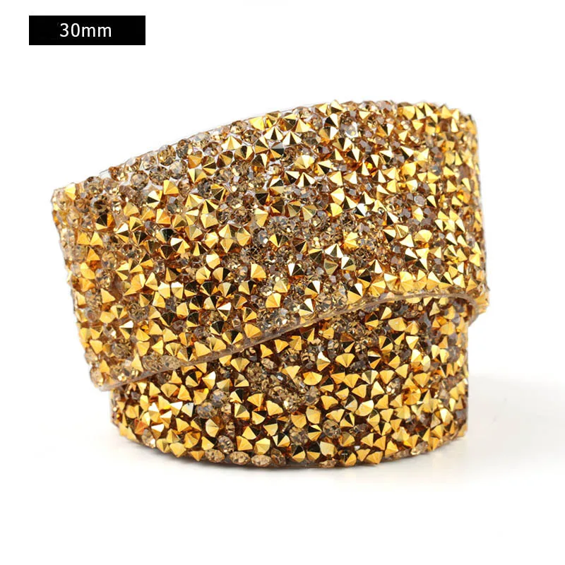 3cm-Gold 1 ярд швейная отделка орнамент из кристаллов Стразы горячей фиксации горный хрусталь лента аппликатор лента со стразами железо на аппликации для платьев - Цвет: 3cm-Gold