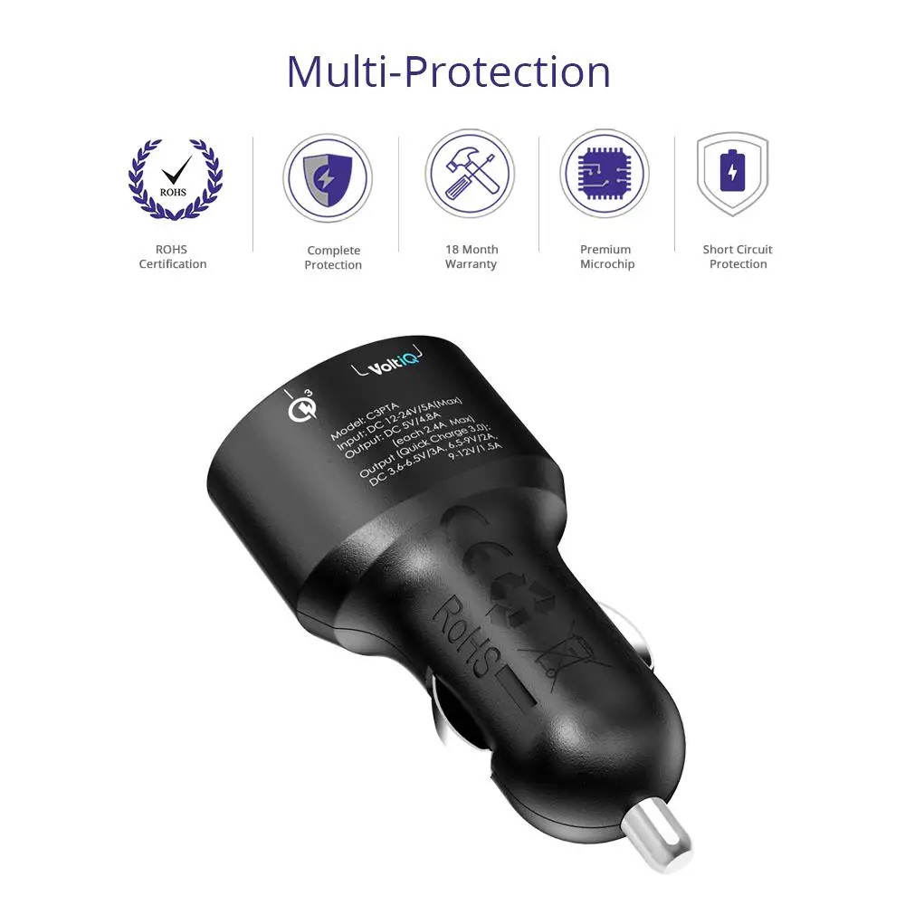 Tronsmart C3PTA автомобильное зарядное устройство USB 3 usb порта Быстрая зарядка 0 VoltiQ