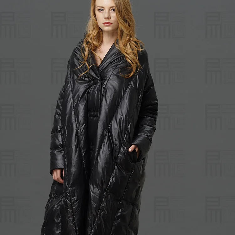S-4XL, плюс размер, 90% утиный пух, пальто, модный бренд, высокий воротник, плащ, стиль, длинный пуховик, женский свободный, толстое, теплое пальто, wj1305