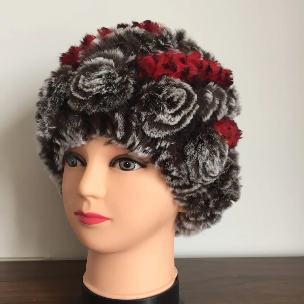 Женские вязаные шапки из меха кролика Рекс зимние теплые очаровательные TAH470