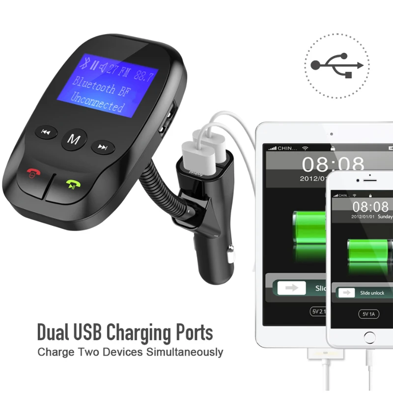 YASOKRO Bluetooth Handsfree автомобильный комплект fm-передатчик AUX Bluetooth MP3 плеер двойной USB порт зарядное устройство Поддержка TF карты и U диск