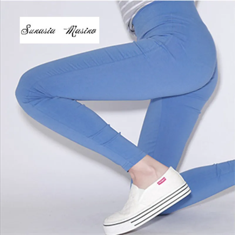 Эластичные брюки с высокой талией леггинсы 2017 однотонные длинные карандаш для