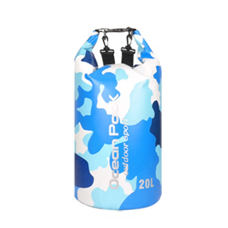 20L Blue 5L/10L/15L/20L/30LWaterproof сумки хранения сухой мешок камуфляж рюкзак для каноэ Байдарка Рафтинг Спорт на открытом воздухе сумки для плавания - Цвет: 20L Blue