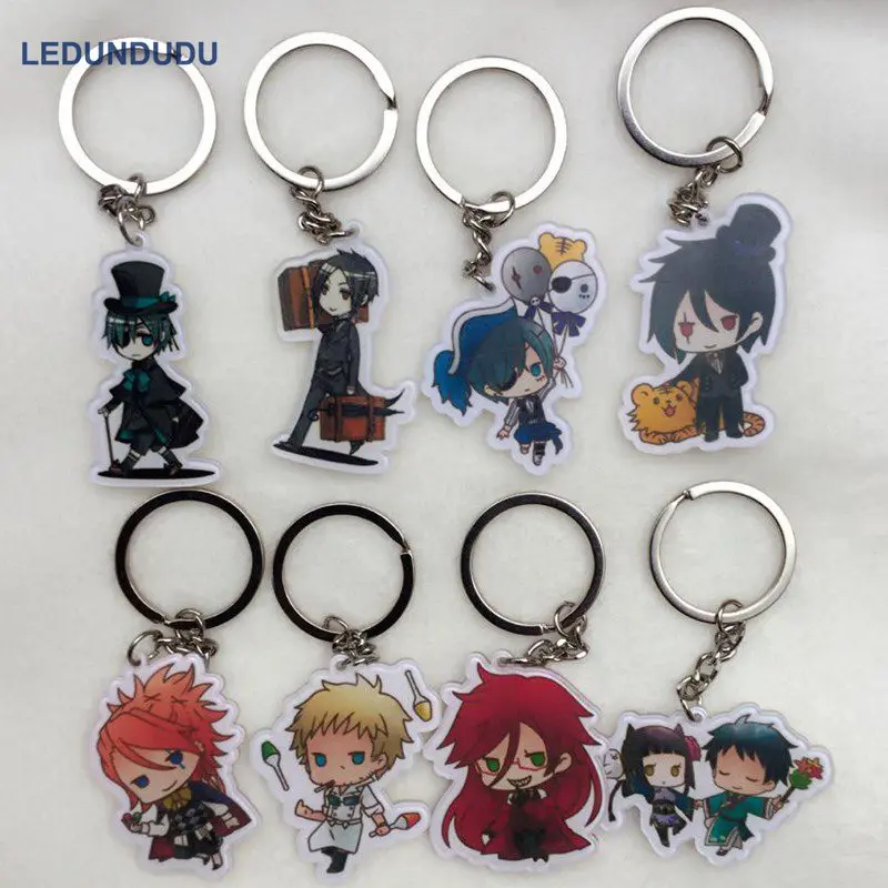 black butler ciel keychains sebastian pendant cosplay accessories set one piece luffy keyring for bag phone xmas gift free global shipping