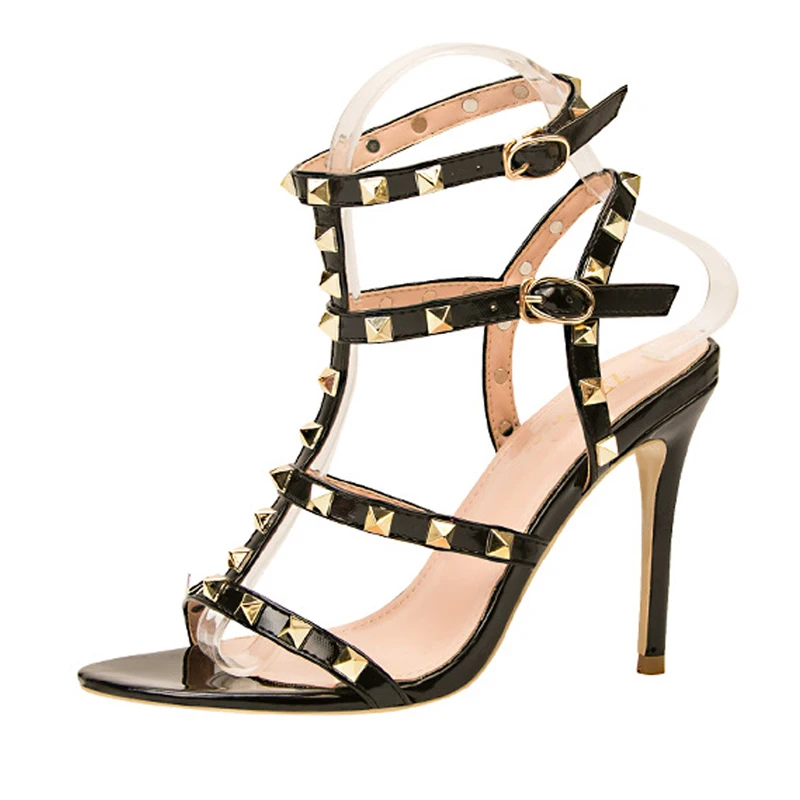 

Sexy Studs T-Straps Gladiator 10cm High Heels Women Sandals Elegant Rivets Women Shoes