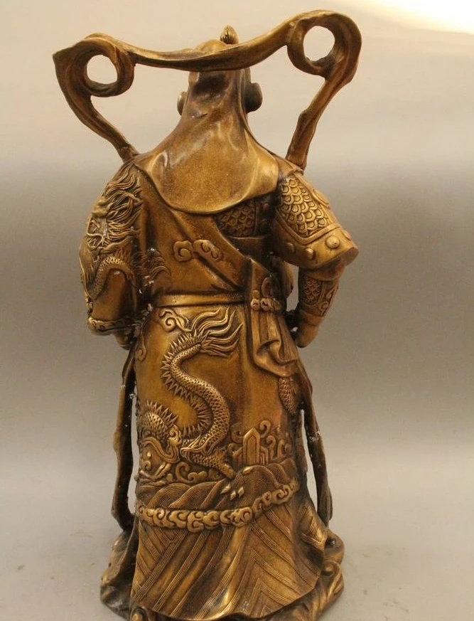 16 &quotКитайский латунный феншуй стенд Guan Gong Yu воин Бог дракон меч статуя | Дом и сад