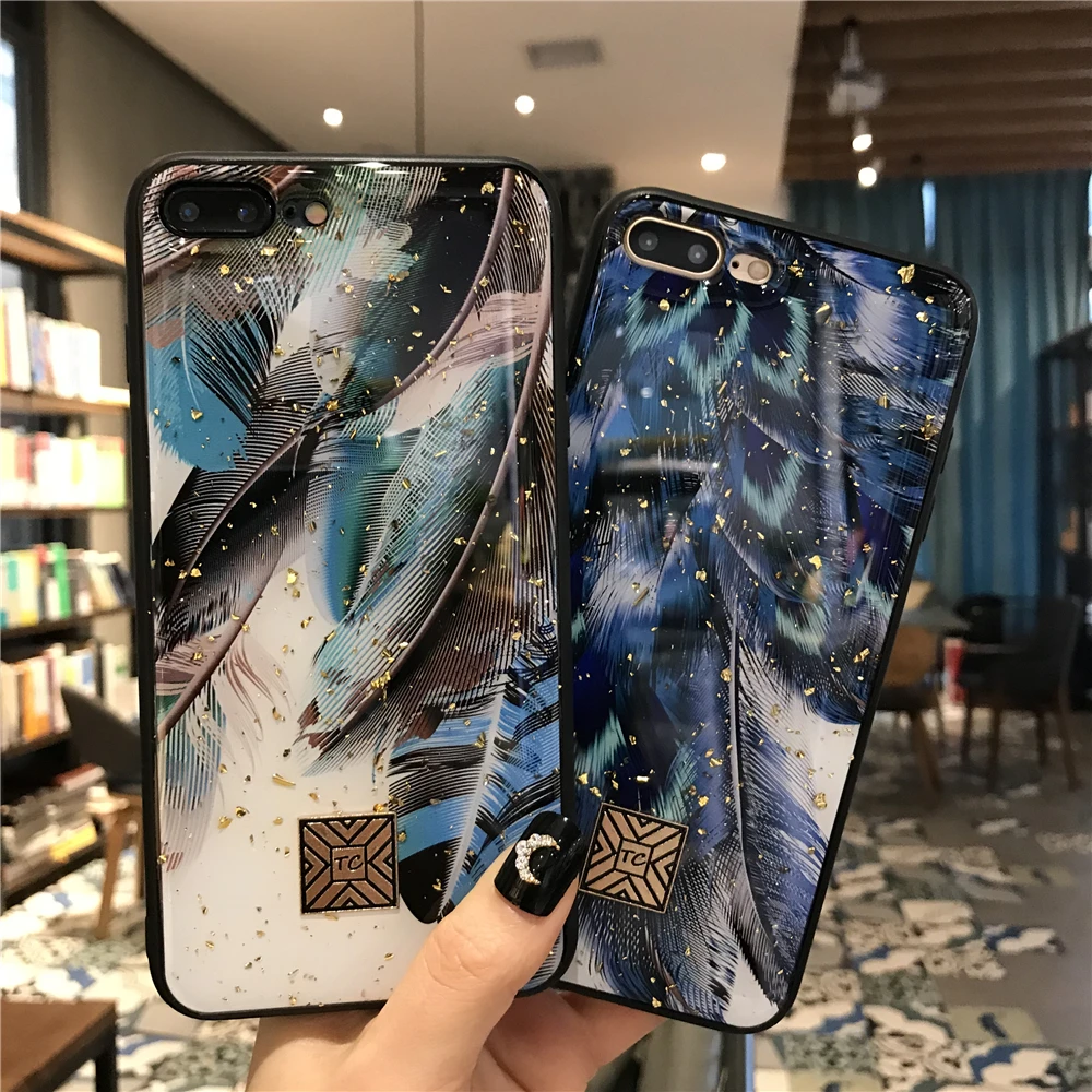 Роскошные блестящие чехлы из золотой фольги с перьями для телефона iPhone 12 Mini 11 Pro Max