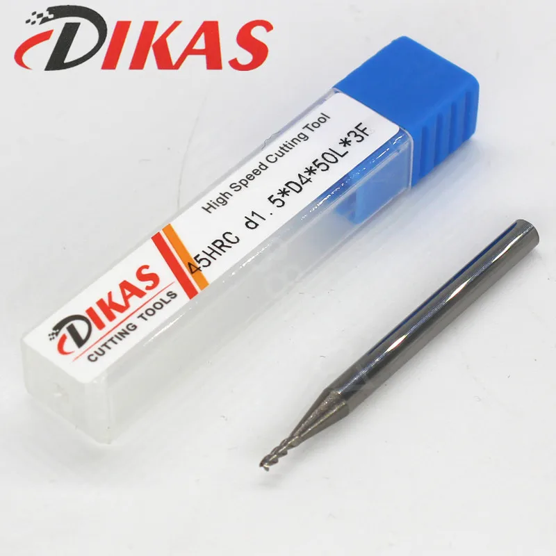 Dikas45HRC d1.5 * D4 50L 3F материал карбидная квадратная торцевая фреза с 3 канавками 1 5 мм