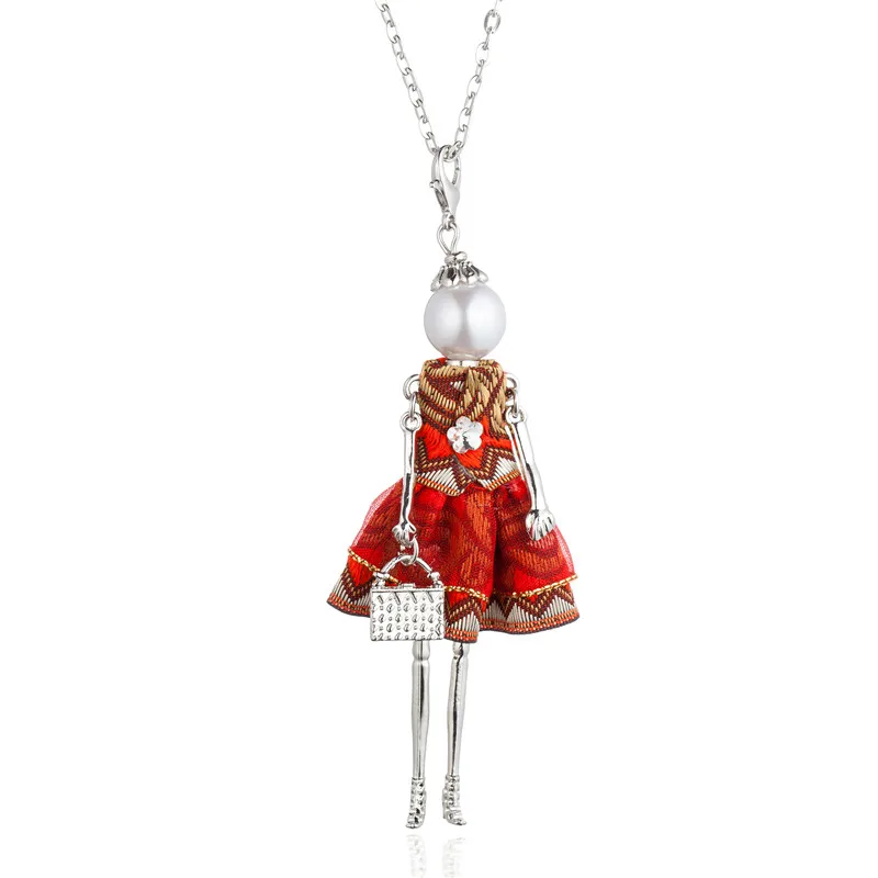 

4 Color Fashion Embroidery Dress Pendant Collar Necklace Pearl Head Silver Long Chain Maxi Statement Jewelry For Women Bijoux